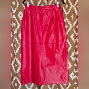 Pioneer Wear, Red Leather Skirt, Midi, Vintage Western, Womens 12